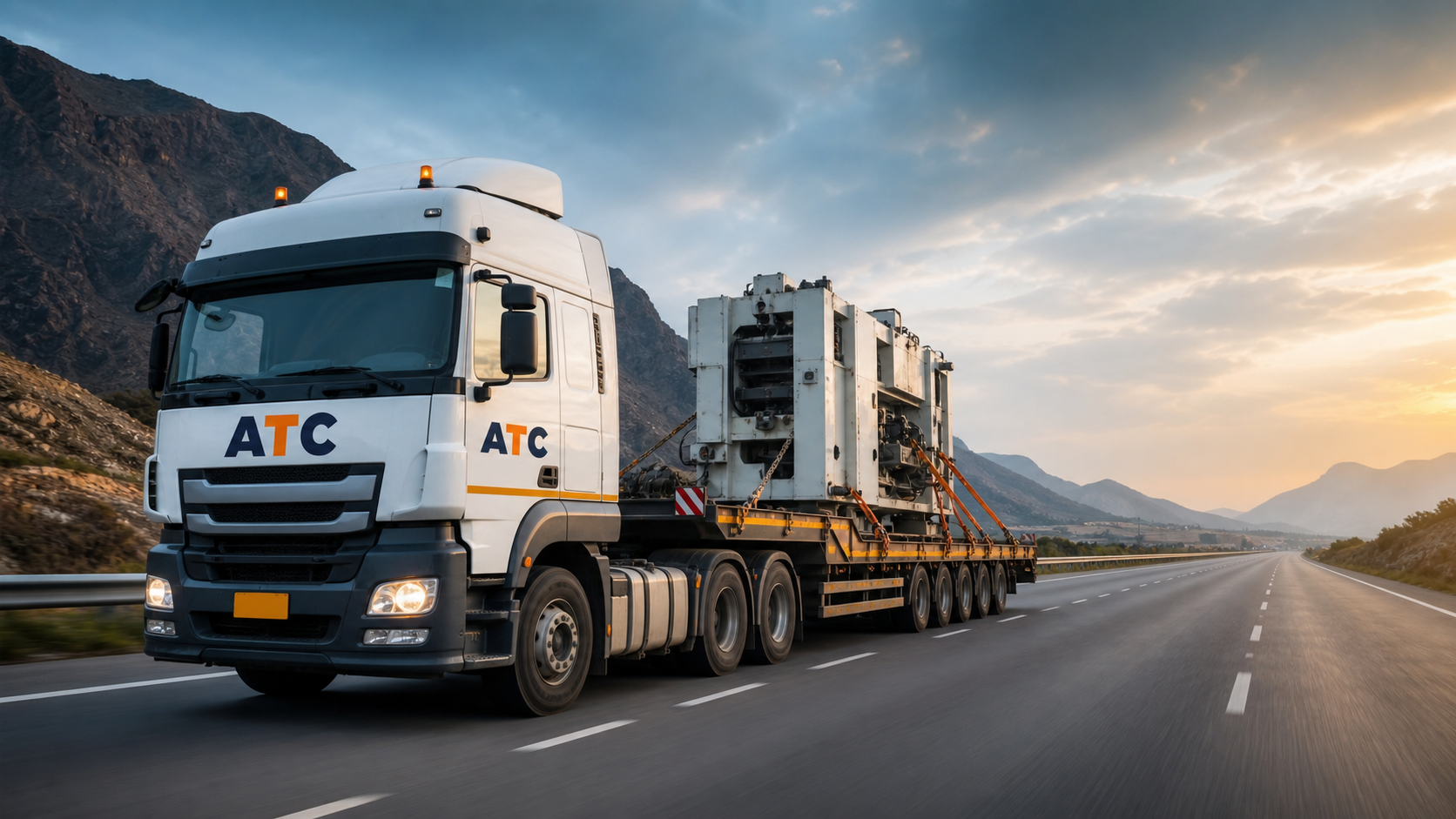 ATC heavy cargo trailer transporting industrial machinery